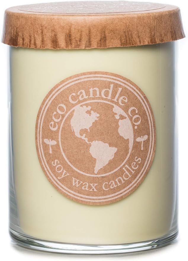 Eco Candle Co. Recycled Candle, Verbena Basil, 18 oz. Double Wick - Scents of Lemons, Verbena, Basil, & Cedar - 100% Soy Wax, No Lead, Kraft Paper Label & Lid, Hand Poured, Midwest Grown Soybeans