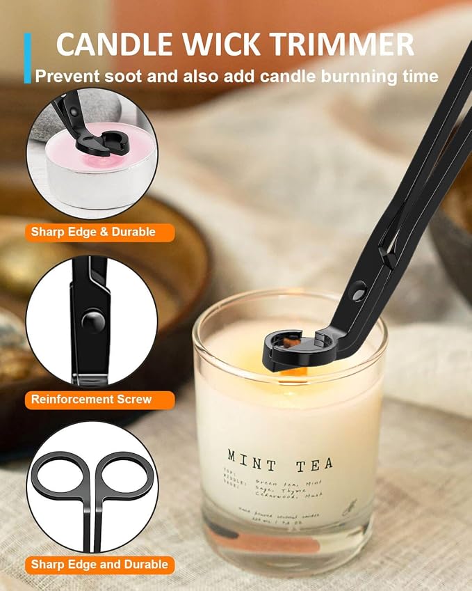 Black 5 in 1 Candle Care Kit, Elegant Candle Wick Trimmer Set, Candle Lighter Set, Candle Snuffer, Candle Tray, Candle Wick Dipper, Candle Accessories Set for Candle Lover