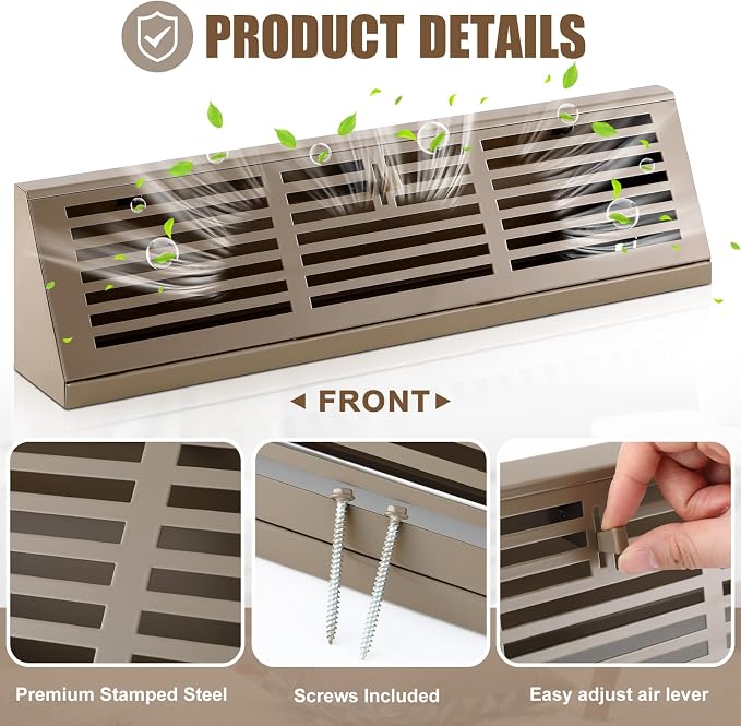 Yaocom 2 Pcs 18 Inch Baseboard Register Duct Opening Size Vent Covers for Home Floor Diffuser Wall Corner Baseboard Air Covers Floor Diffuser Including Screws Easy Installation(Brown,Stripes)