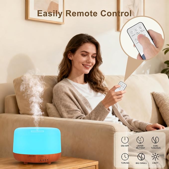Marchred 300ML Essential Oil Diffuser, Small Aromatherapy Diffuser with Remote, 7-Color LED Light, 4 Timer Settings, Safe Auto-Off, for Bedroom, Desk, Home Office