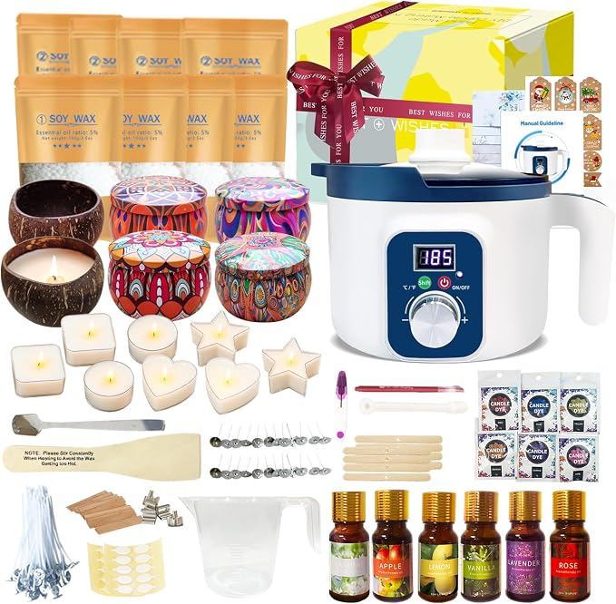 Handnatur Digital Candle Making Kit for Adults with Wax Melting Pot, 6 Candle Jars & Tealight Cups, DIY Wax Melts Kit for Beginners & Pros
