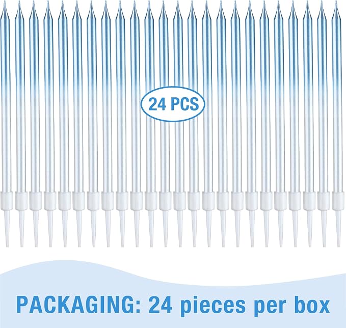 24-Count Gradient Blue Birthday Candles, Long Thin Cake Candles for Wedding, Celebration, Birthday Party Cake Cupcake Decorations