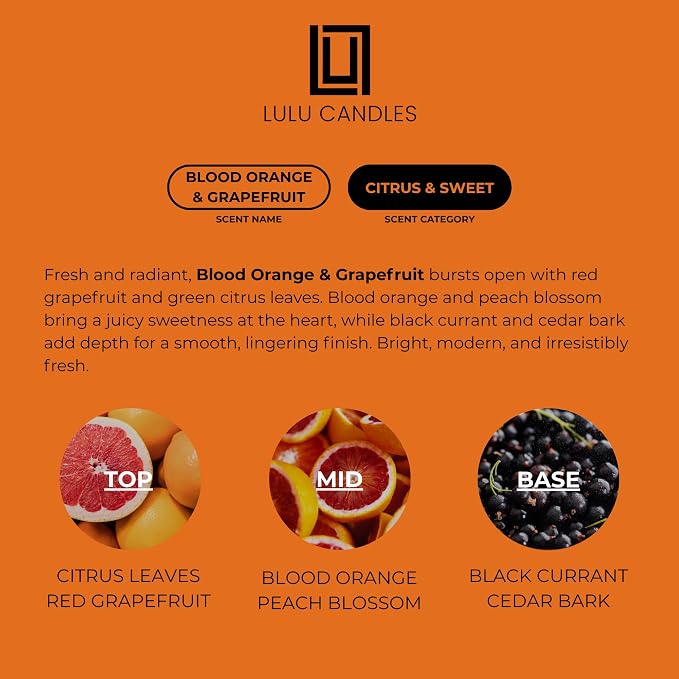 Lulu Candles | Blood Orange & Grapefruit | Luxury Scented Soy Jar Candle | Hand Poured in The USA | Highly Scented & Long Lasting (9 Oz. 2 Pack)