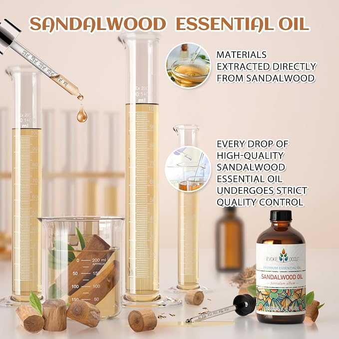 EVOKE OCCU Sandalwood Essential Oils for Skin Care, Diffuser, Perfume, Candle and Soap Making - 4 FL Oz