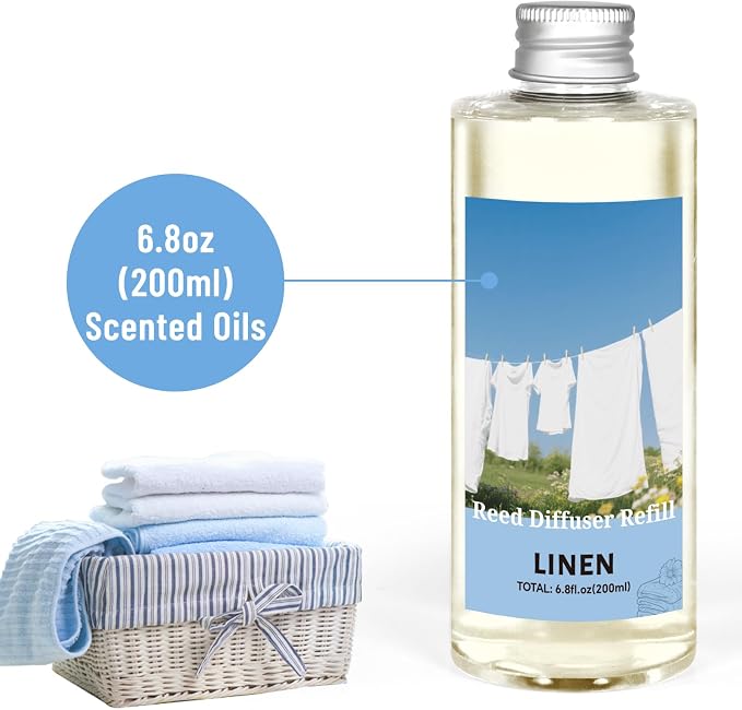 STRN Reed Diffuser Refill, Linen Scent Diffuser 200ml (6.8 fl.oz), Room Fresheners for Home, Long-Lasting Fragrance for Living Room, Bedroom, Office