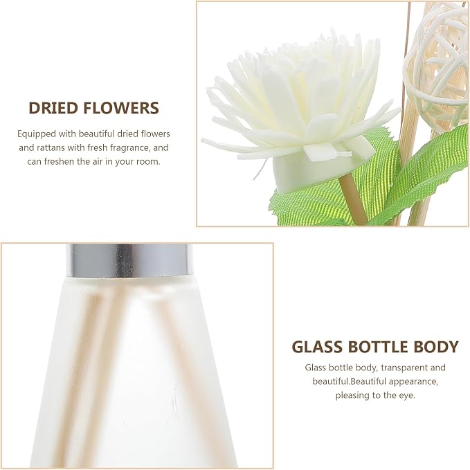 Artibetter Aroma Diffuser Glass Bottle with Dried Flower Rattan Sticks, 3pcs Ocean Scented Essential Oil Diffuser Set for Bathroom Home Decoration