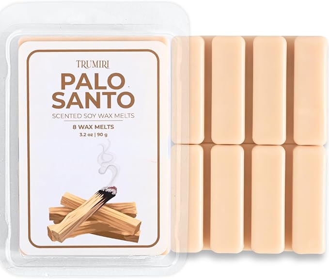 Palo Santo Scented Wax Melts - Made With Non Toxic Soy Wax And Essential Oils - Long Lasting Strong Scent Pet Safe Candle Wax Cubes Tarts For Warmers - For Cleansing Negative Energy And Protection