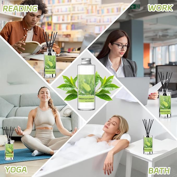 SCENTORINI Reed Diffuser Oil Refill, Fresh Cut Grass Diffuser Oil 6.76 Fl Oz, Natural Scented Essential Oil Refill Long Lasting Summer Home Fragrance for Room Spa Aromatherapy Bathroom Home Decor