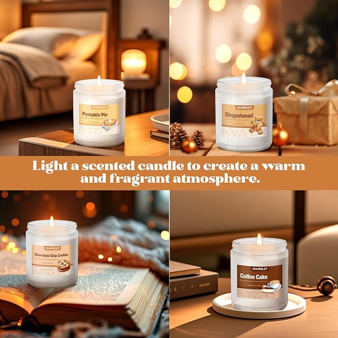 Bakery Candles Set, 6 Pack Fall Winter Candles for Home Scented, Candle Gift Set,Soy Wax Long Lasting Jar Candle of Pumpkin Pie, Coffee Cake,Gingerbread,Chocolate Cookie,Cherry Cheesecake Aromatherapy