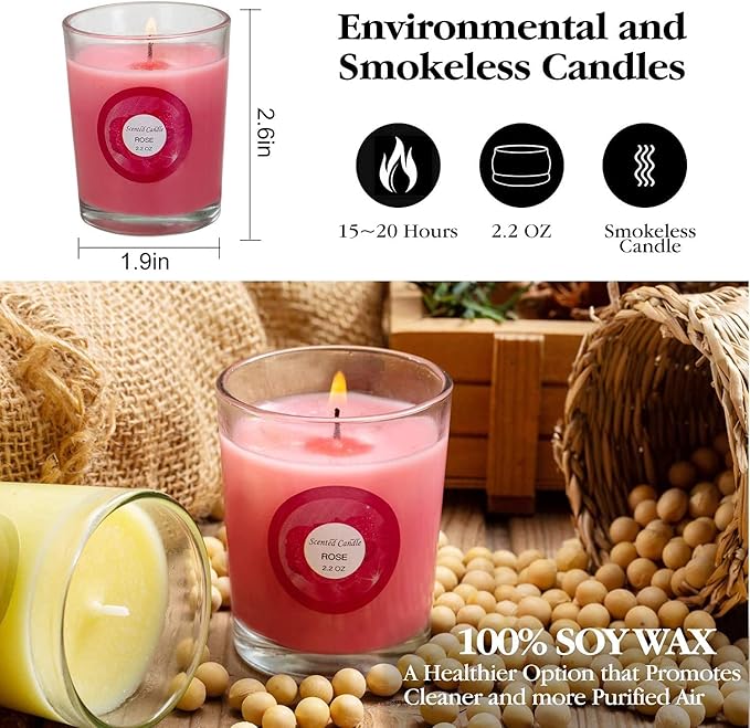 YOROXRG Scented Candles, Jasmine, Rose, Vanilla, Bergamot, fig, Lavender, Lemon, Spring,Strawberry, Rosemary, Aromatherapy Candles,Soy Wax Glass Jar Candle - 20 Pack