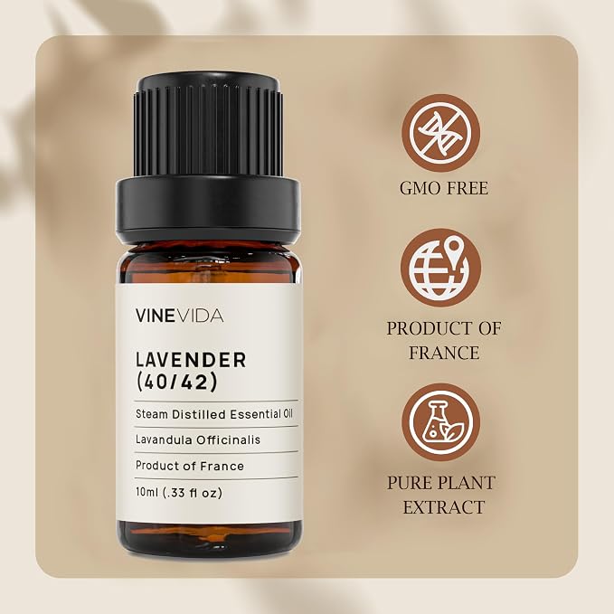 VINEVIDA Lavender 40/42 Essential Oil 10 mL - Undiluted for Candlemaking, Soap Making, DIY Candle Scents