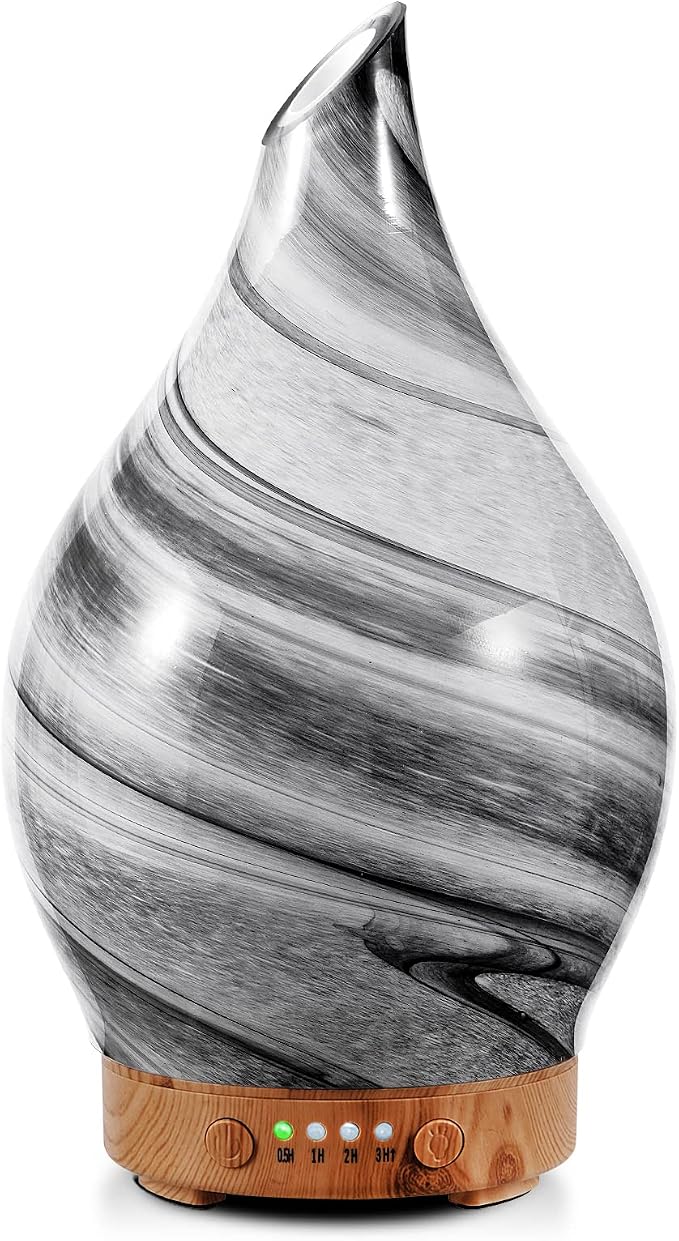 Porseme 150ml Essential Oil Diffuser Hand-Blown Glass Aroma Diffusor, Aromatherapy Unltrasonic Cool Mist deffuser, 7 Color Changing, Waterless Shut-Off, Timer Function for Home Office(Ink)
