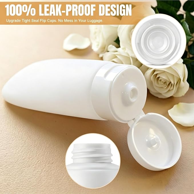 DEWSENSI 20 Pack Travel Bottles Set - TSA Approved Leak Proof Containers Kit for Toiletries - Portable Refillable Accessories for Shampoo, Conditioner, Lotion, Liquids (Black & White)