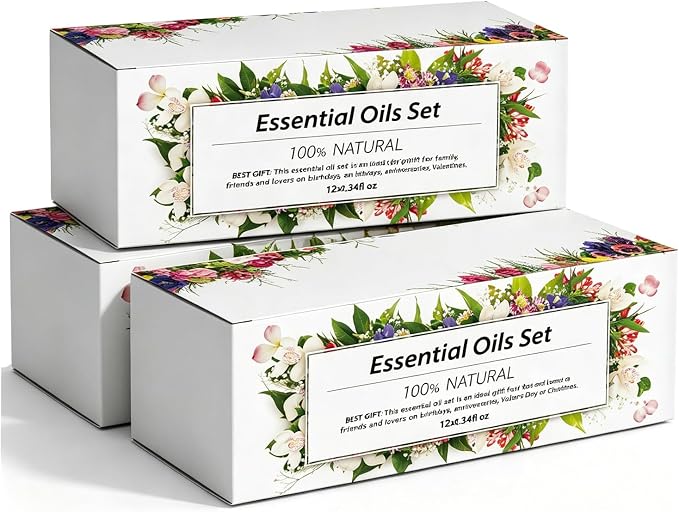 Essential Oils Set, 12 Scents, 10 ML Bottles, Lavender, Lemon, Rose, Jasmine, Vanilla, Sandalwood and More, for Humidifiers, Diffusers, Aromatherapy