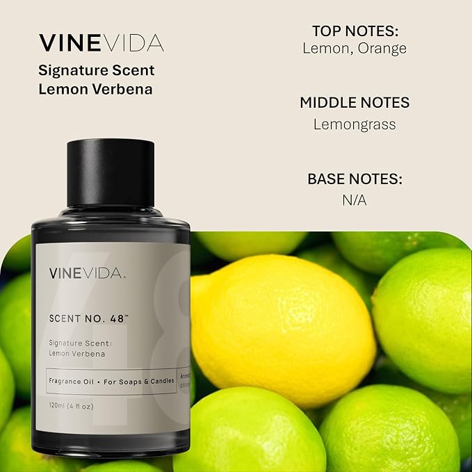 VINEVIDA [4oz] Lemon Verbena Fragrance Oil for Soap Making Scents for Candle Making, Perfume Oils, Soy Candles, Home Scents Oil Diffusers, Bath Scent Bomb Oils, Linen Spray, Lotions, Car Freshies