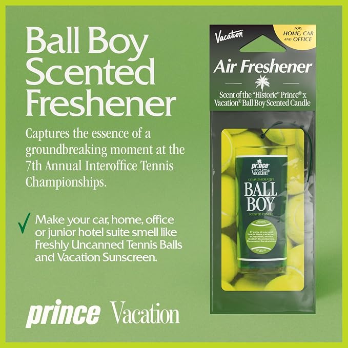 Vacation Car Air Freshener, Pack of 3 - Hanging Air Freshener for Car, Home and Office, Ball Boy Tennis Candle Signature Scent, Long-Lasting Deodorizer