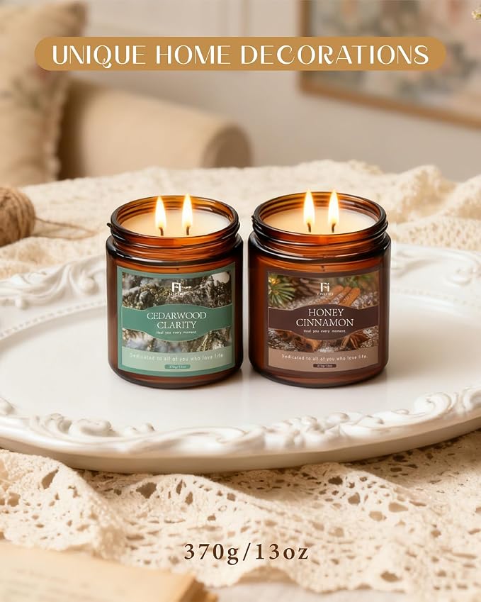 Cedarwood Scented Soy Candle 13oz, Clean Burning Jar Candle with Cotton Wick, Up to 76 Hour Burn, Woodsy Aromatherapy Candle for Relaxation & Focus, Housewarming Gift