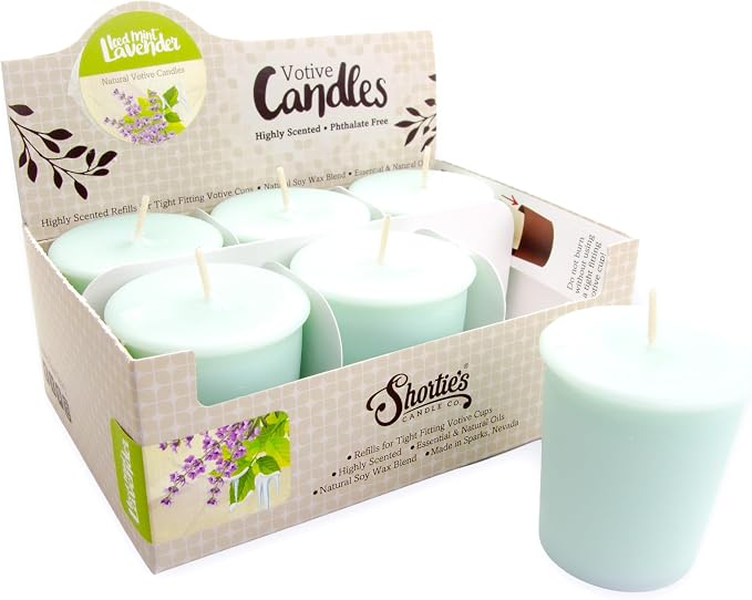 Iced Mint Lavender Soy Votive Candles - Scented with Essential & Natural Oils - 6 Mint Natural Votive Candle Refills - Fresh & Clean Collection