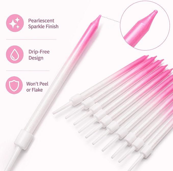 24-Count Gradient Pink Birthday Candles, 5.5" Long Thin Cake Candles for Birthday Party, Wedding, Celebration, Cake Cupcake Decorations