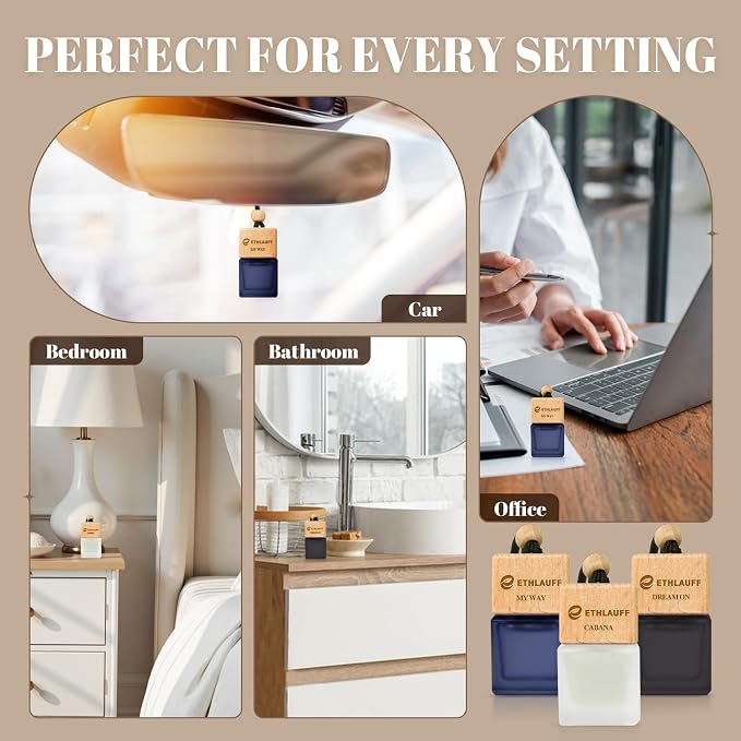 Car Air Freshener 3 Pack - 1 Way, Dream On, Cabana Hotel Collection Diffuser Oil Inspired The One Hotel, Car Fresheners for Women & Men, 45+ days Long Lasting, 0.27 FL OZ/8ML
