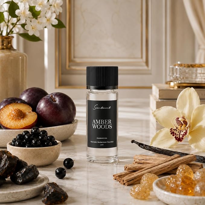 Scentiment Amber Woods Diffuser Oil - Premium Hotel Scent with Notes of Black Amber, Plum, & Crème de Cassis Home Scent, Aromatherapy Fragrance Oil Diffuser Refill - 1.69 fl oz (50 mL)
