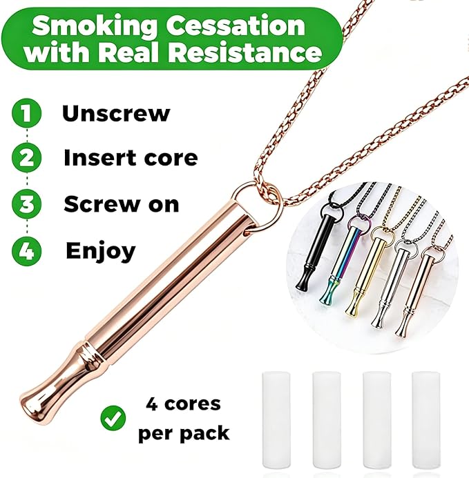 LAMKHOO Breathing Necklace to Quit Smoking and Vaping - Refillable Essential Oil Diffuser, Fidget Necklace for Anxiety Relief, Smokeless Inhaler with 4 Cotton Pods