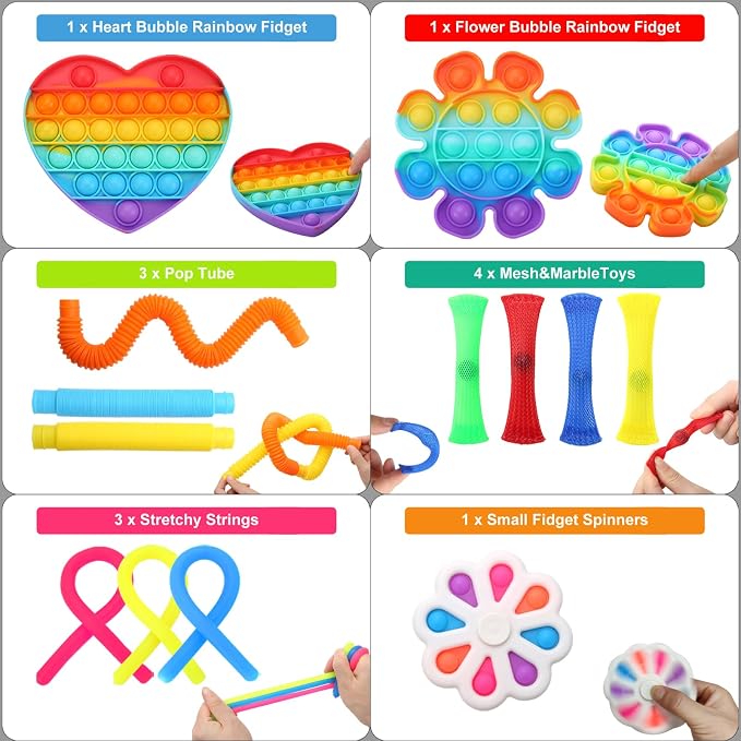 Fidget Simple Fidget Pack, 35pcs Fidget Toys Set with Popping Fidget Sensory Toys for Kids and Adults, Stress Relief Kit Gifts for Party Favors Classroom Prizes Easter Basket Stuffers Egg Fillers