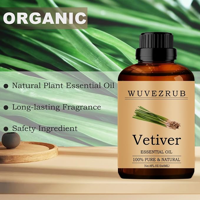 Vetiver Essential Oils, 240ML Pure and Natural Essential Oil for Aromatherapy Diffuser - Vetiver /8 Fl Oz