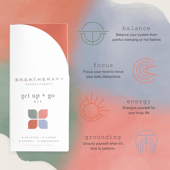 Get Up + Go Kit - Pure Essential Oil Aromatherapy InhalationTabs, 8-Pack (2 Each: Energy, Focus, Balance, Grounding)