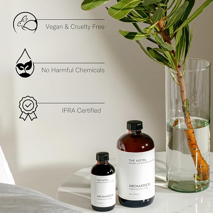 AromaTech The Hotel Aroma Essential Oil Blend: Luxury Hotel Inspired Aromatherapy with Lemon, Lavender, Peach & Pine for Ultrasonic Diffusers & Nebulizers (500 mL, The Hotel)