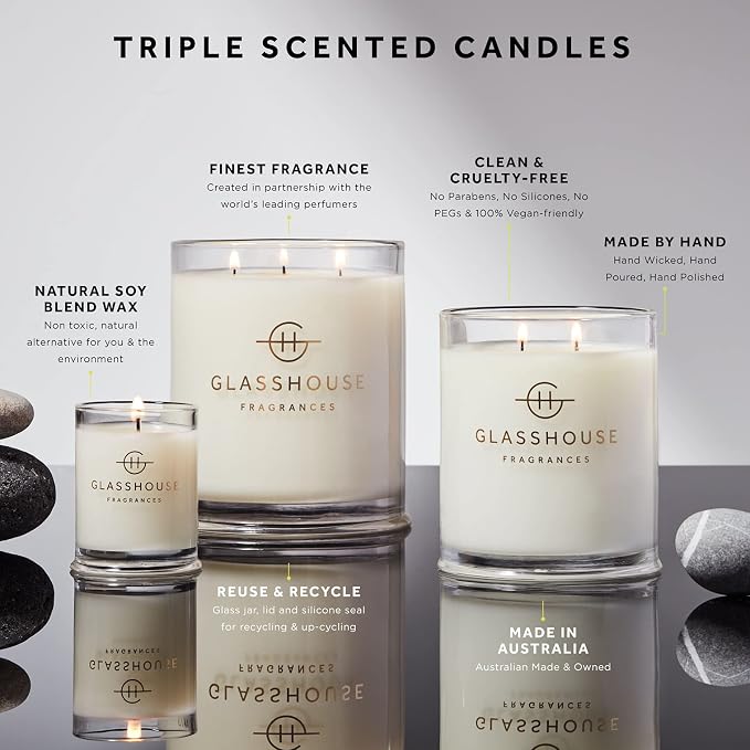 Glasshouse Fragrances The Hamptons Candle, Triple Scented Natural Soy Wax Blend, 2 Wicks & Glass Jar, 65 Hour Burn Time, Teak & Petitgrain, 13.4 Oz (380g)