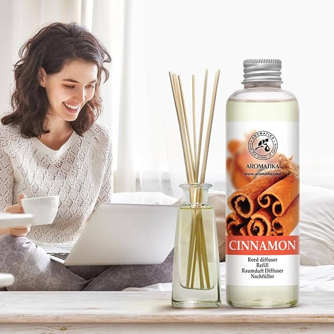 Cinnamon Reed Diffuser Refill with Natural Essential Cinnamon Oil 6.8 Fl Oz - Fresh & Long Lasting Fragrance - Reed Diffuser Oil Refill for Aromatherapy - Home - Fitness - Boutique