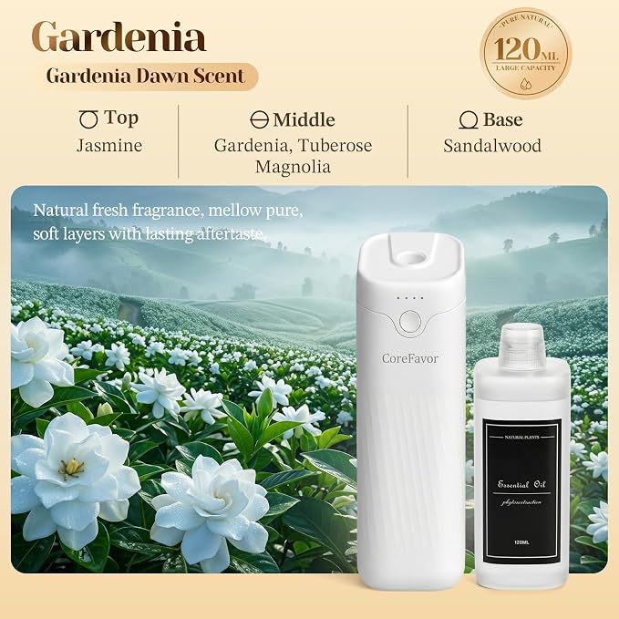 Waterless Essential Oil Diffuser (M60) with 120ml Oil, Portable Battery-Operated Cold Air Aroma Scent Machine, 4 Adjustable Intensity Levels, Quiet Diffuser for Bedroom Office Bathroom Car