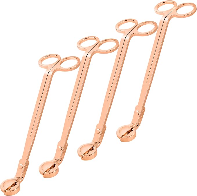 Airy Abode Candle Wick Trimmer 4 Pack, 7 Inch Stainless Steel Wick Cutters for Candles, Cleaner Burn and Less Soot, Rose Gold