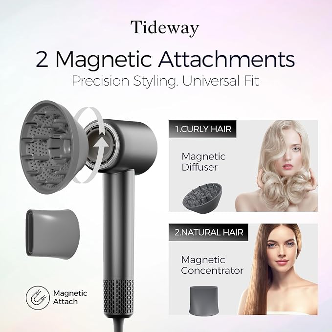 Tideway Hair Dryer Professional High-Speed Ionic Blow Dryer 110,000 RPM, Compact Hair Dryer with Magnetic Diffuser, Fast Drying with Brushless Motor Low Noise Smart Temperature Control-H11