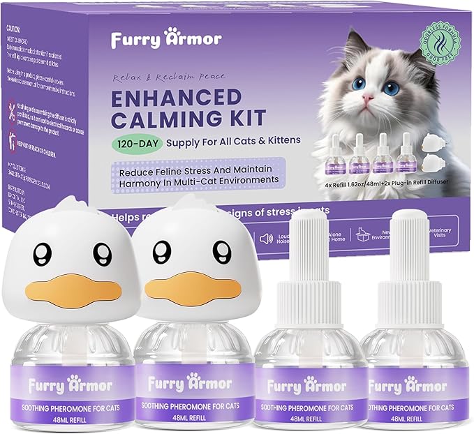 Cat Calming Pheromone Diffuser (2 Diffusers + 4 Refills) for Multi-Room Multi-Cat: 120-Day Supply, 30-Day per Refill, Odorless, Reduces Fighting, Leak-Free | Covers multiple rooms 1,400 sq ft, 120-day supply, saves 30%, for 3+ cats, includes 2 diffuser...