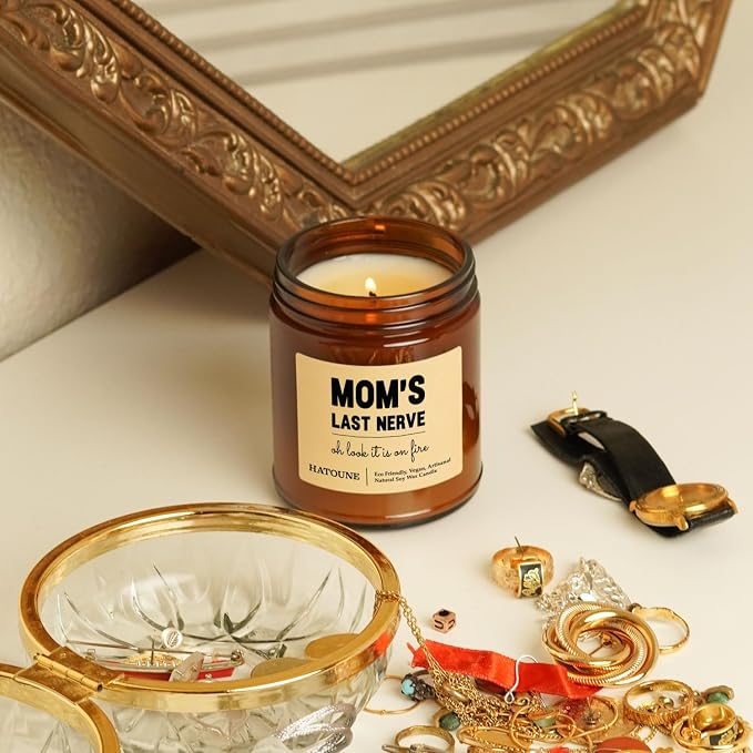 Lavender & Sage Scented Soy Candle, Mom's Last Nerve - Oh Look It is On Fire, Made in USA, Hand Crafted, 40-50 Hour Burn Time, 7.2 oz Amber Jar