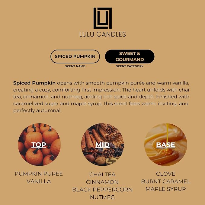 Lulu Candles | Spiced Pumpkin | Smells Like Pumpkin & Chai | Luxury Scented Soy Jar Candle | Hand Poured in The USA | Highly Scented Long Lasting (9 Oz.)