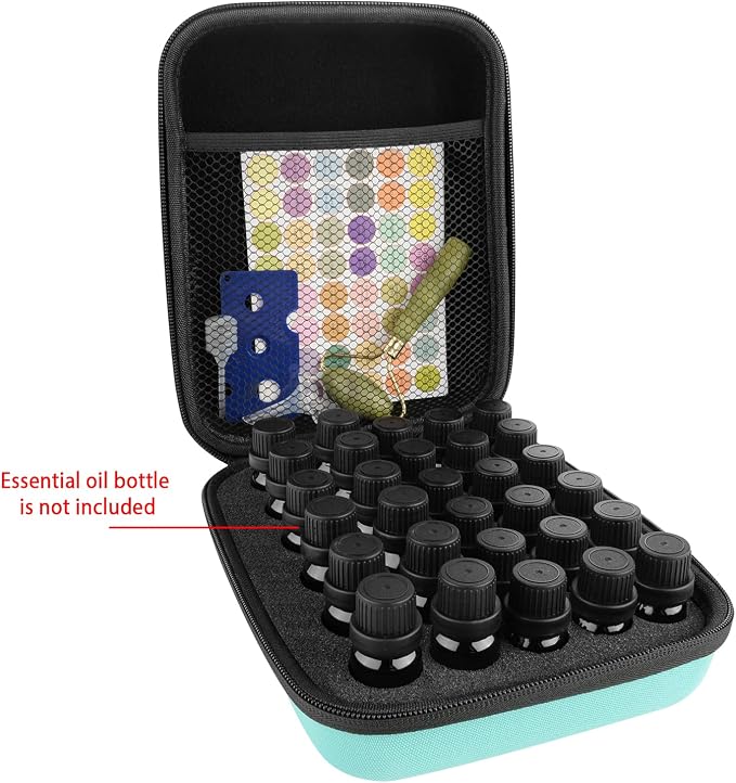 LUEXBOX Essential Oil Storage Case/Essential Oil Carrying Case/Essential Oil Case [Multiple Sizes] + Jade Roller for Face & Oil Opener & Stickers & Funnel & Transfer Pipette (green)