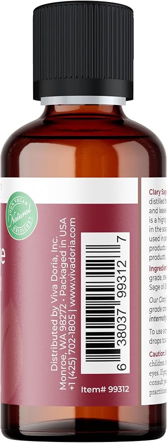 Viva Doria Clary Sage Essential Oil, 100% Pure, Natural Clary Sage Essential Oil, Undiluted, for Aromatherapy | Food Grade, 30 mL (1 Fluid Ounce)