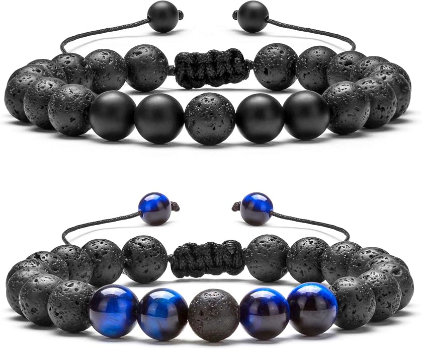 Men Women 8mm Lava Rock Aromatherapy Anxiety Essential Oil Diffuser Bracelet Braided Rope Natural Stone Yoga Gifts Beads Bracelet Bangle-21017