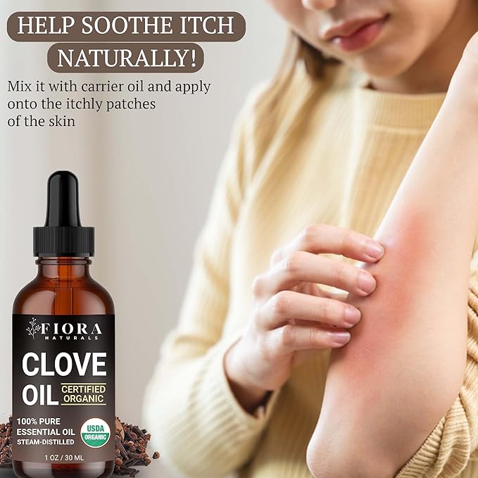 Organic Clove Essential Oil – 100% Pure, USDA Certified Clove Bud Oil for Teeth & Gums, Toothache Relief, Hair Growth & Aromatherapy – Premium Cloves Oil for DIY Wellness by Fiora Naturals