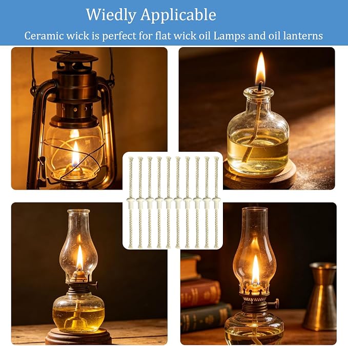 Oil Lamp Wicks，Round Cotton Kerosene Oil Lamp Wicks Burner for Ceramic Holders Torch Wine Bottle Oil Candle Lamp-10Pcs