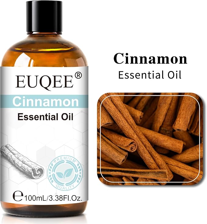 EUQEE 100ml Cinnamon Essential Oil, Pure Cinnamon Essential Oil for Diffuser, Massage, DIY Soap,Candle Making, Skin & Hair Care - 3.38 Fl Oz