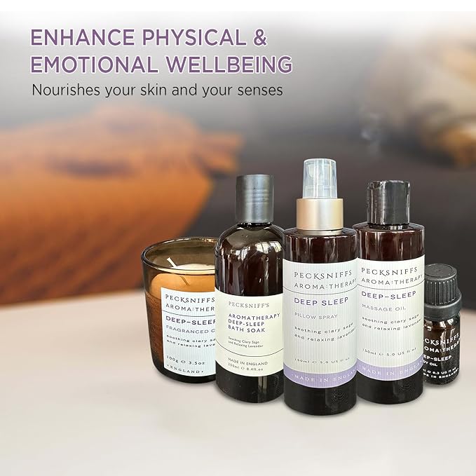 Pecksniff's Fragrance Gift Sets Luxurious, Handcrafted in England (Aroma:Therapy Deep-Sleep: Bath Soak, Candle, Pillow Spray, Massage Oil)