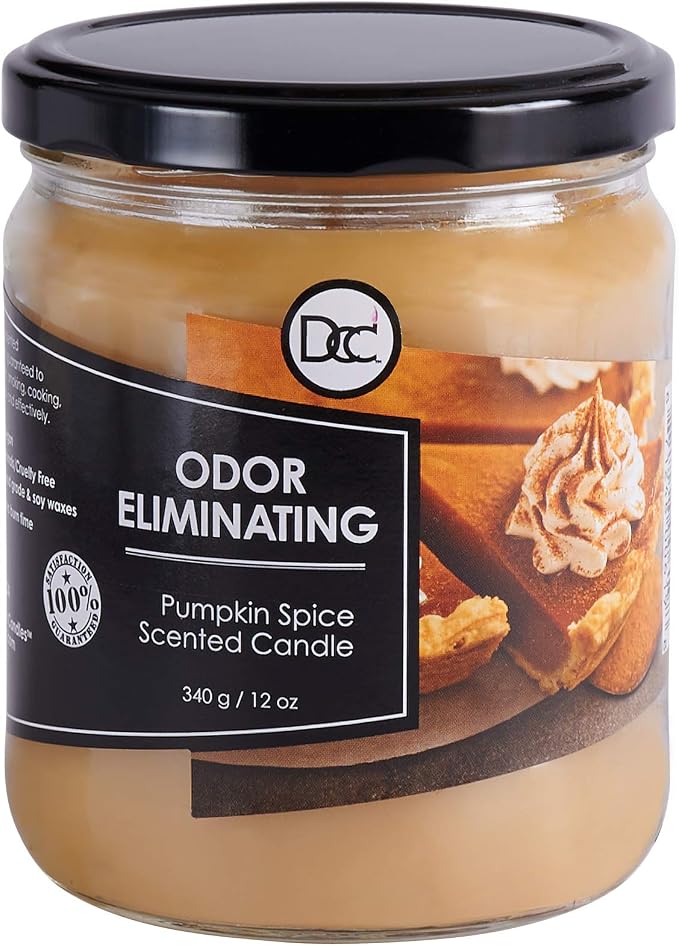 Pumpkin Spice Odor Eliminating Highly Fragranced Candle - Eliminates 95% of Pet, Smoke, Food, and Other Smells Quickly - Up to 80 Hour Burn time - 12 Ounce Premium Soy Blend