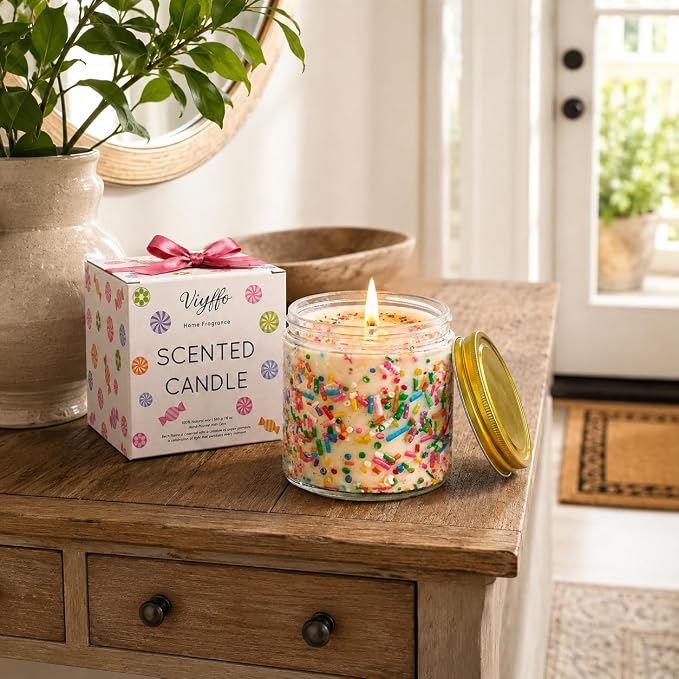 Viyffo Large 18oz New Home Candle - Vanilla & Cedarwood, House Warming Gifts Candle, Non Toxic Soy Scented Candle, Colorful Jar for Home, Living Room, Bedroom, Bathroom Decor, Housewarming Gift