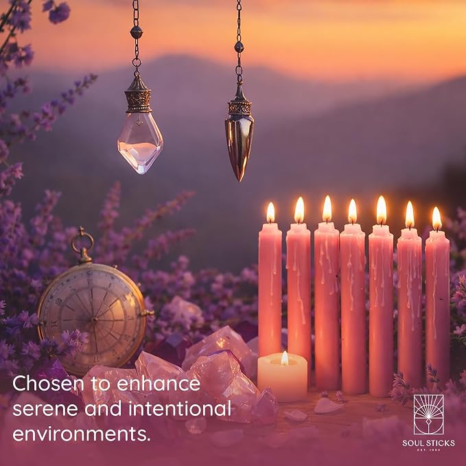 SOUL STICKS Friendship Magic Spell Chime Taper Candles 20 Pack - Ideal for Altar, Rituals, Ceremonies, Meditation Pink Taper Candle for Witchcraft Supplies, Wiccan Supplies, Candles Clearance