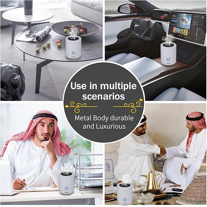 Portable Incense Burner, Mini USB Type-C Charging Car Aromatherapy Diffuser, 7.8 * 7.8 * 9.6cm Charcoal Igniter, Burning Time 120 Seconds Best Arabian Gift (White)