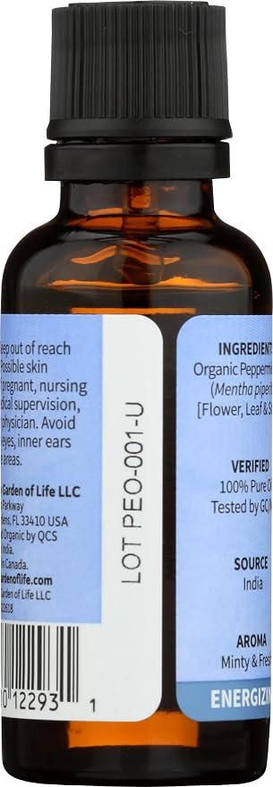 Garden of Life Peppermint Essential Oil – 100% Pure Essential Oil for Diffuser, Aromatherapy, Meditation, Energizing and Refreshing, USDA Organic, Non-GMO, 1 fl oz